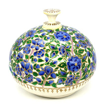 Load image into Gallery viewer, Artezen Large Chapeau – Handmade Hand Painted Blue &amp; Green Floral Luxury Trinket Gift Box + Gold Foiled Wrapped Milk Chocolate Balls
