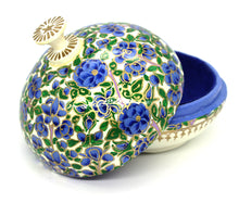 Load image into Gallery viewer, Artezen Large Chapeau – Handmade Hand Painted Blue &amp; Green Floral Luxury Trinket Gift Box + Gold Foiled Wrapped Milk Chocolate Balls
