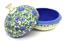 Load image into Gallery viewer, Artezen Large Chapeau – Handmade Hand Painted Blue &amp; Green Floral Luxury Trinket Gift Box + Gold Foiled Wrapped Milk Chocolate Balls
