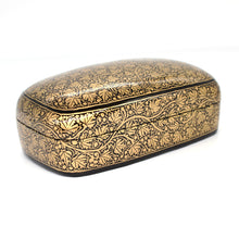 Load image into Gallery viewer, Paper Mache Large Paulo Handmade Hand Painted Black &amp; Gold Trinket Decorative Jewellery Box + Gold Foiled Wrapped Milk Chocolate Balls
