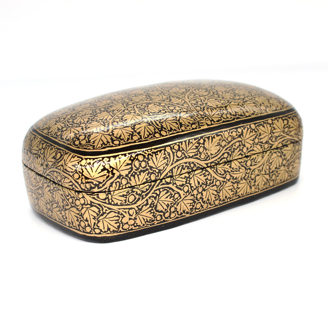 Paper Mache Large Paulo Handmade Hand Painted Black & Gold Trinket Decorative Jewellery Box + Gold Foiled Wrapped Milk Chocolate Balls