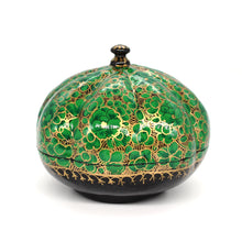 Load image into Gallery viewer, Paper Mache Small Umbra Green &amp; Gold Trinket Gifting Decorative Jewellery Storage Box + Gold Foiled Wrapped Milk Chocolate Balls
