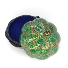 Load image into Gallery viewer, Paper Mache Small Umbra Green &amp; Gold Trinket Gifting Decorative Jewellery Storage Box + Gold Foiled Wrapped Milk Chocolate Balls
