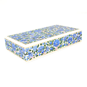 Paper Mache Planus Handmade Hand Painted Blue Floral Trinket Gifting Decorative Jewellery Box + Gold Foiled Wrapped Milk Chocolate Balls