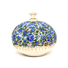 Load image into Gallery viewer, Paper Mache Large Umbra Trinket Box – Handmade Hand Painted Blue &amp; Green Luxury Gift Box + Gold Foiled Wrapped Milk Chocolate Balls
