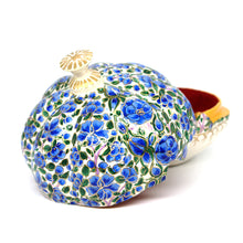 Load image into Gallery viewer, Paper Mache Large Umbra Trinket Box – Handmade Hand Painted Blue &amp; Green Luxury Gift Box + Gold Foiled Wrapped Milk Chocolate Balls
