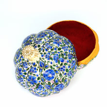 Load image into Gallery viewer, Paper Mache Large Umbra Trinket Box – Handmade Hand Painted Blue &amp; Green Luxury Gift Box + Gold Foiled Wrapped Milk Chocolate Balls
