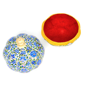 Paper Mache Large Umbra Trinket Box – Handmade Hand Painted Blue & Green Luxury Gift Box + Gold Foiled Wrapped Milk Chocolate Balls