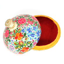 Load image into Gallery viewer, Large Paper Mache Trinket Box Chapeau – Handmade Hand Painted Florals Luxury Trinket Gift Box + Gold Foiled Wrapped Milk Chocolate Balls
