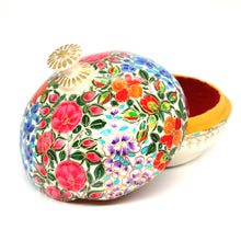 Load image into Gallery viewer, Large Paper Mache Trinket Box Chapeau – Handmade Hand Painted Florals Luxury Trinket Gift Box + Gold Foiled Wrapped Milk Chocolate Balls
