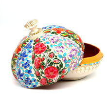 Load image into Gallery viewer, Paper Mache Large Umbra Trinket Box – Handmade Hand Painted Multi Floral Luxury Gift Box + Gold Foiled Wrapped Milk Chocolate Balls
