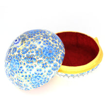 Load image into Gallery viewer, Paper Mache Small Chapeau Blue &amp; White Trinket Gifting Decorative Jewellery Storage Box + Gold Foiled Wrapped Milk Chocolate Balls
