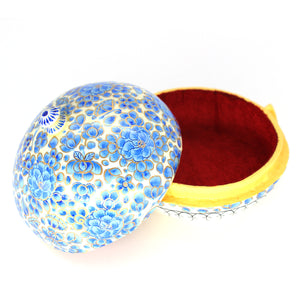 Paper Mache Small Chapeau Blue & White Trinket Gifting Decorative Jewellery Storage Box + Gold Foiled Wrapped Milk Chocolate Balls