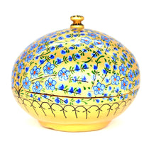 Load image into Gallery viewer, Paper Mache Small Chapeau Blue &amp; Gold Trinket Gifting Decorative Jewellery Storage Box + Gold Foiled Wrapped Milk Chocolate Balls
