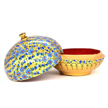 Load image into Gallery viewer, Paper Mache Small Chapeau Blue &amp; Gold Trinket Gifting Decorative Jewellery Storage Box + Gold Foiled Wrapped Milk Chocolate Balls
