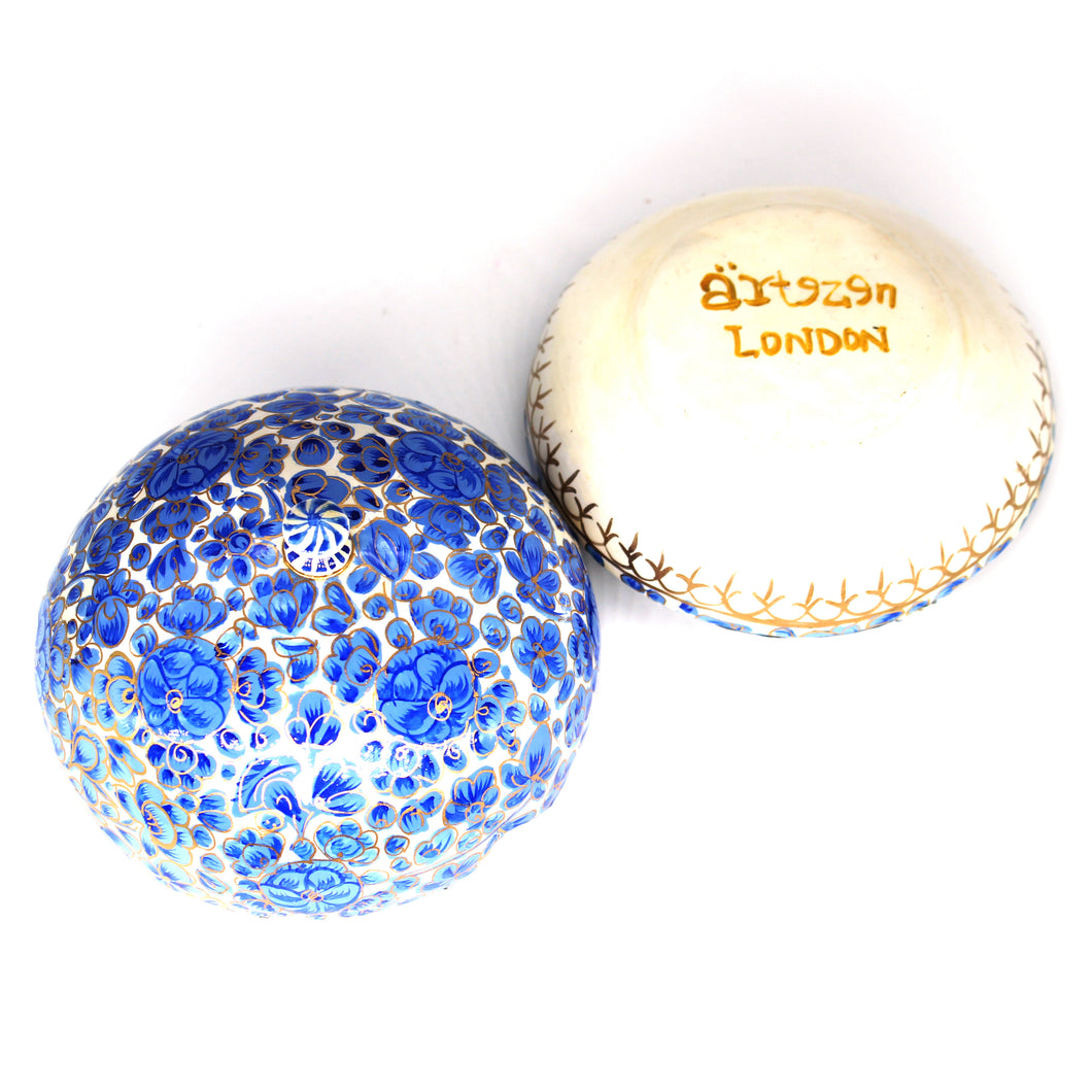 Paper Mache Small Chapeau Blue & White Trinket Gifting Decorative Jewellery Storage Box + Gold Foiled Wrapped Milk Chocolate Balls