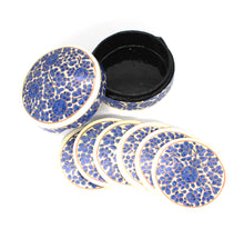 Load image into Gallery viewer, Paper Mache Round Coaster Set of 6 – Handmade Hand Painted Blue &amp; White Coaster Box Set
